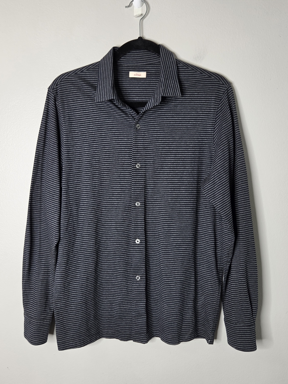 Altea Men's Black & Gray Striped Button-Up Cotton Shirt